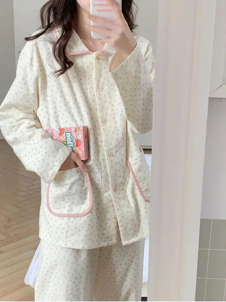 2024 New Japanese Style Sweet Floral Pajama Set Women's Spring Ins Style Premium Casual Loungewear Two-Piece Set