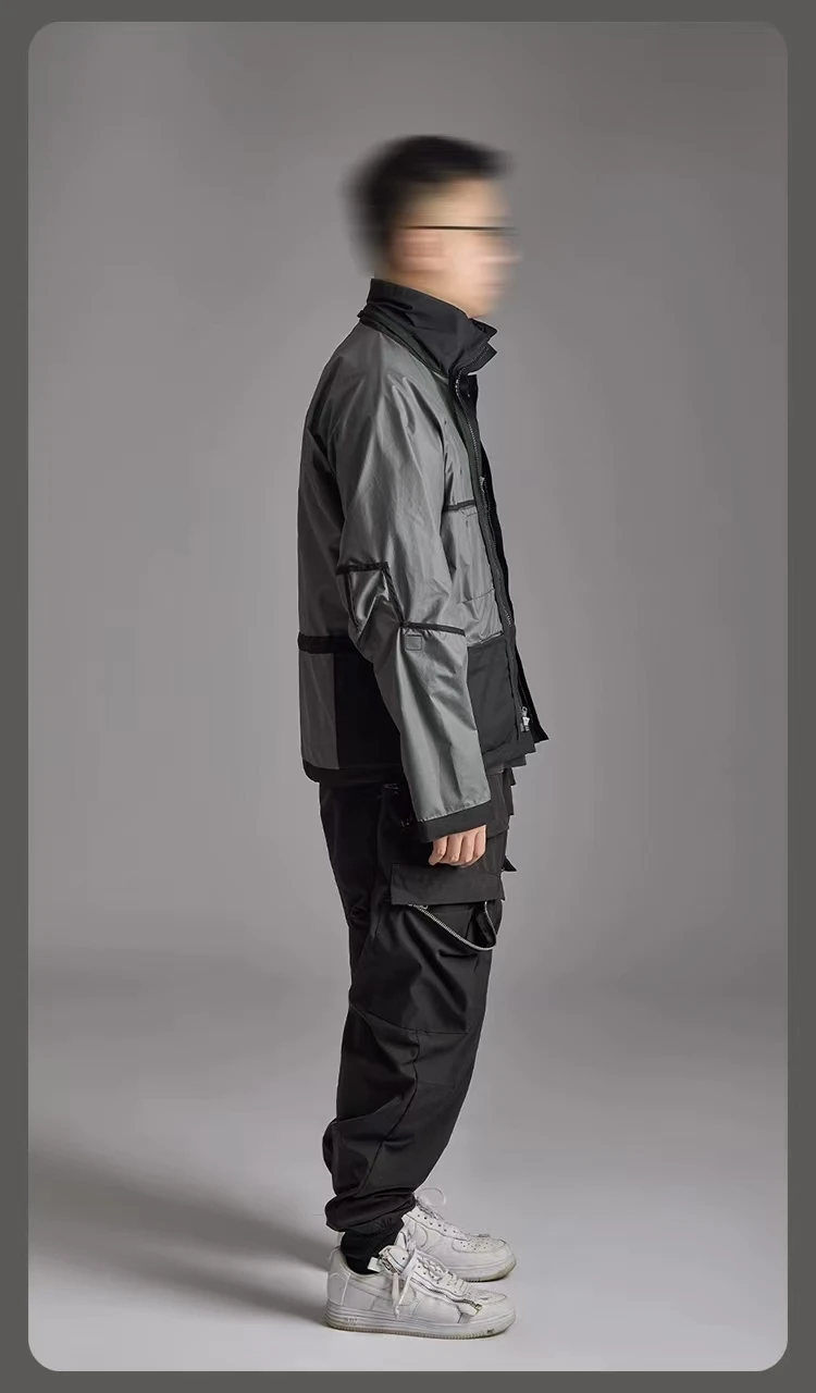 Atzen Front pockets storm jacket gt 2L material convertible frontapron detachable hat-hood techwear