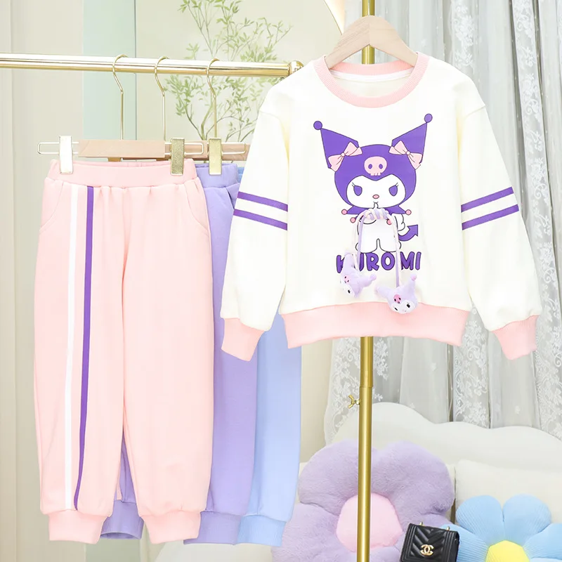 

Детская спортивная одежда с рисунком аниме Sanrio Kuromi, Новинка осени, брюки с длинным рукавом и мультяшный костюм для девочек