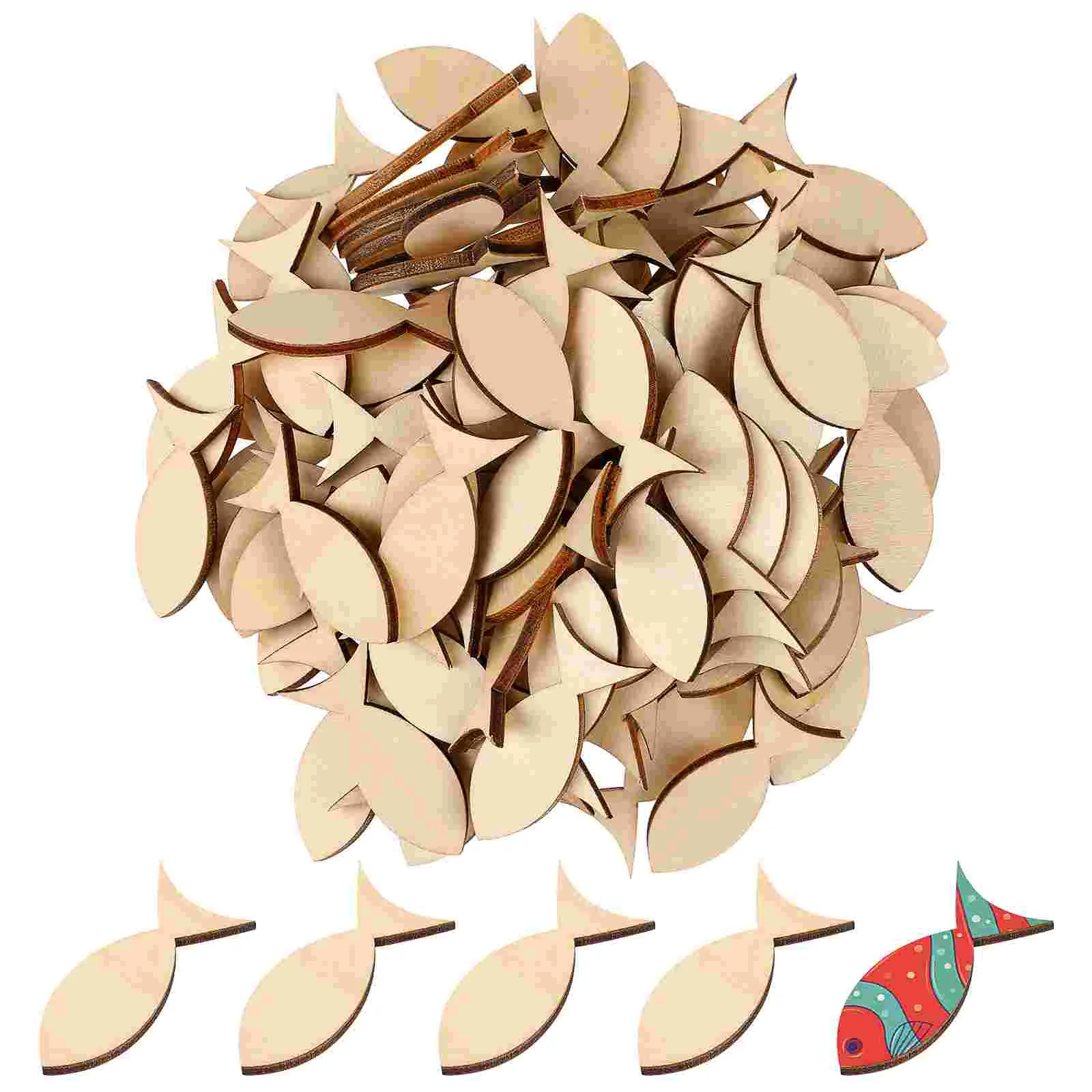 

100 Pcs Wooden Solid Fish Slices Craft Embellishments Card Making Gift Labels Shapes Ornament Crafts Plates