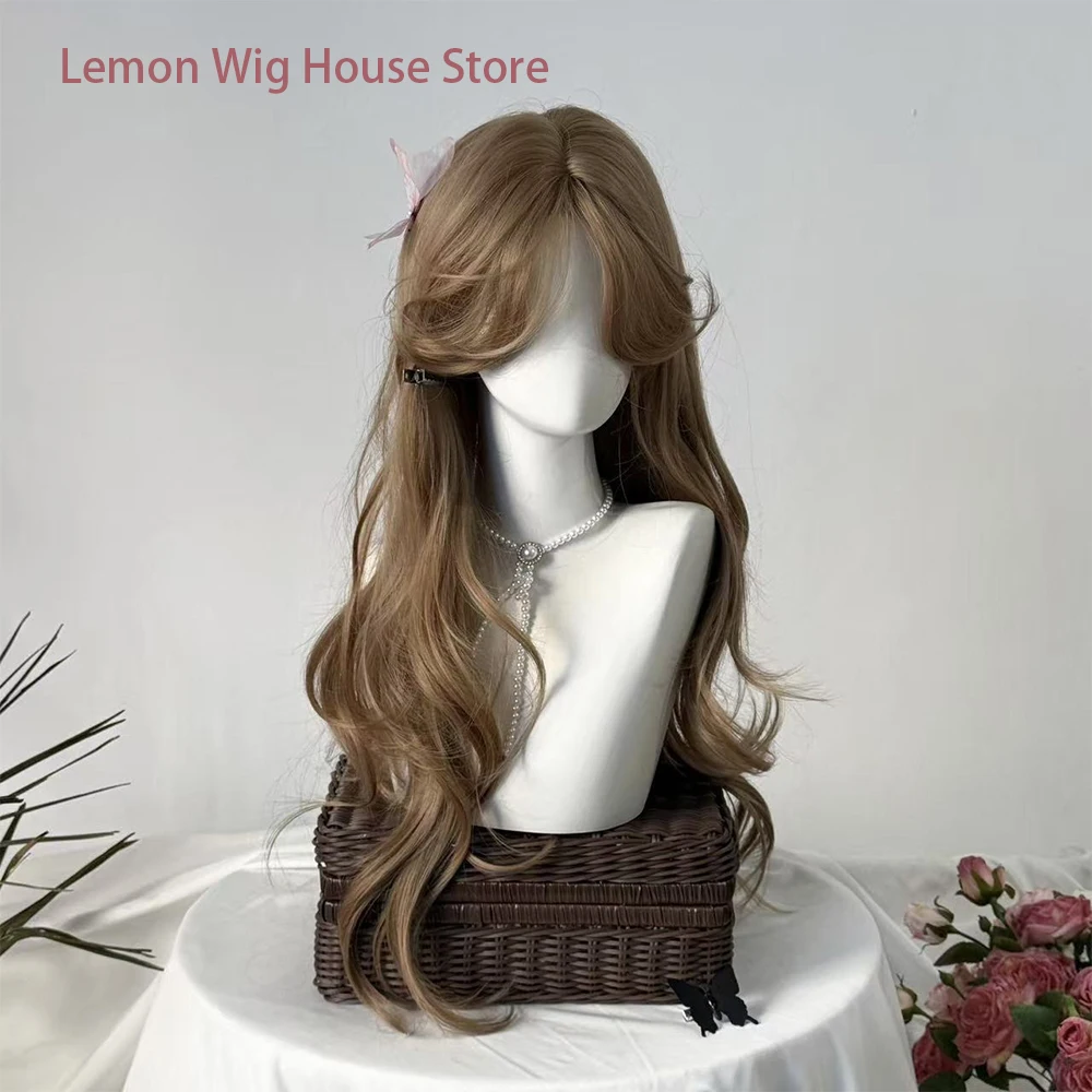 Tea Brown Synthetic Wig for Women Daily Use High Quality Fiber Wigs Long Straight Hair Slightly Curly Wig Fashion Heat Resistant 3