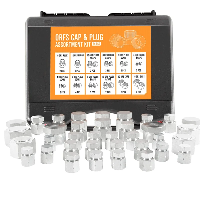 64 Pcs Auto Repair Tools ORFS Cap & Plug Kit Hydraulic Hose Tube and