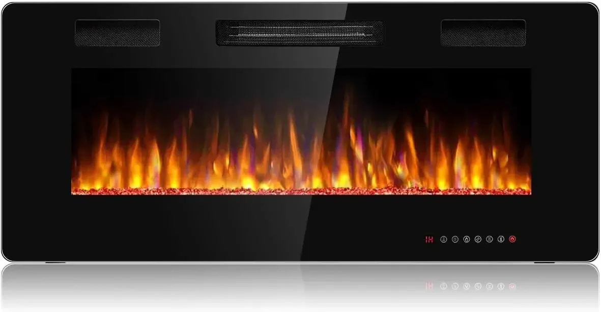 Tangkula-Recessed Fireplace, In-Wall and Wall Mounted Heater, Adjustable Flame Color Speed, 42 in