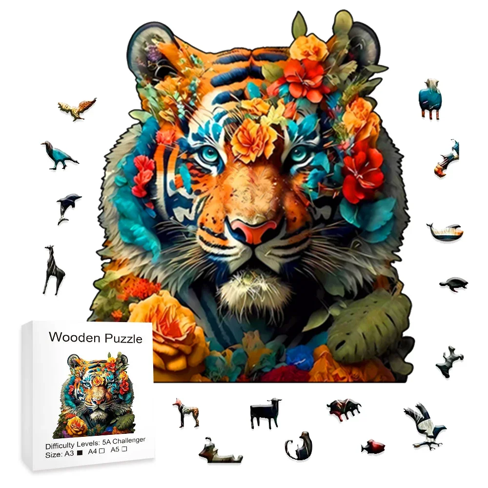 Unique Irregular Shaped Wooden Puzzle Tiger Flower Jigsaw Puzzle Adult and Children's Festival Gift cantik unique tiger