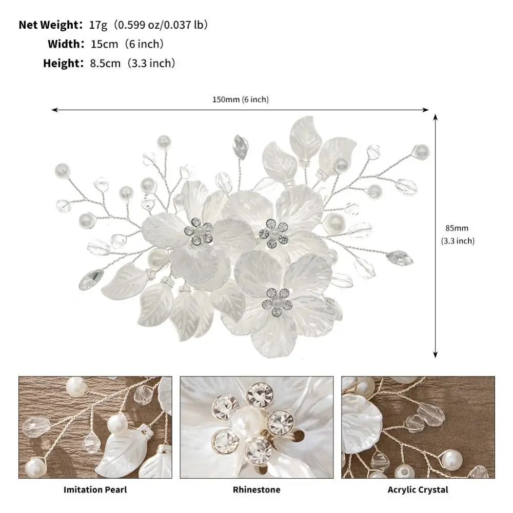 절묘한 크리스탈 진주 꽃 신부 머리 장식 화이트 수제 신부 머리 장식 우아한 럭셔리 웨딩 머리핀 헤어 액세서리