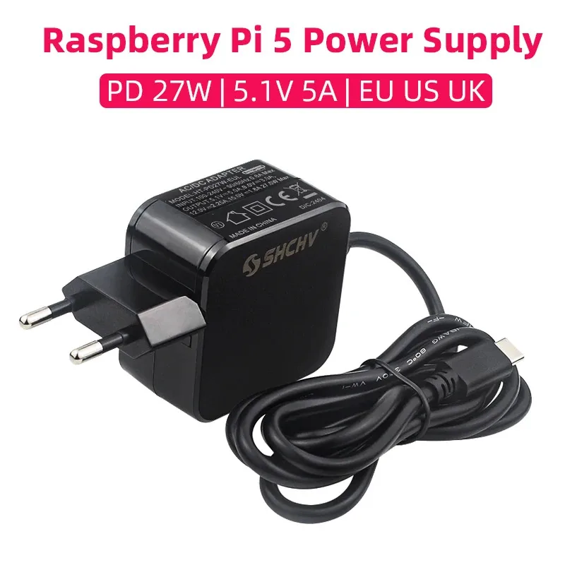Raspberry Pi 5 Power Supply PD 27W 5.1V 5A USB Type-C Power Adapter EU US UK Plug for RPI 5 Pi5 image 1