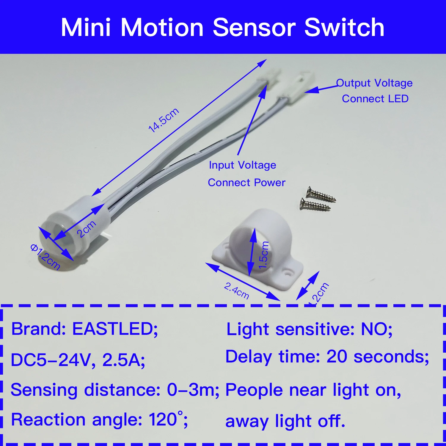 LED 스트립 천장용 미니 PIR 모션 센서 스위치, 인체 적외선 유도, 자동 ON OFF IR 움직임 감지기, DC 5V, 12V, 24V