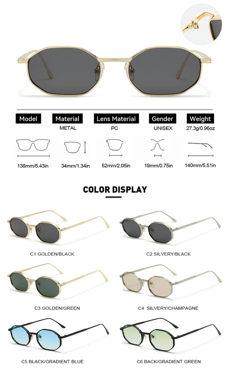 SHAUNA Retro Metall Hexagon Männer Sonnenbrille Mode Gradienten Frauen Sonnenbrille UV400 – Detail 5