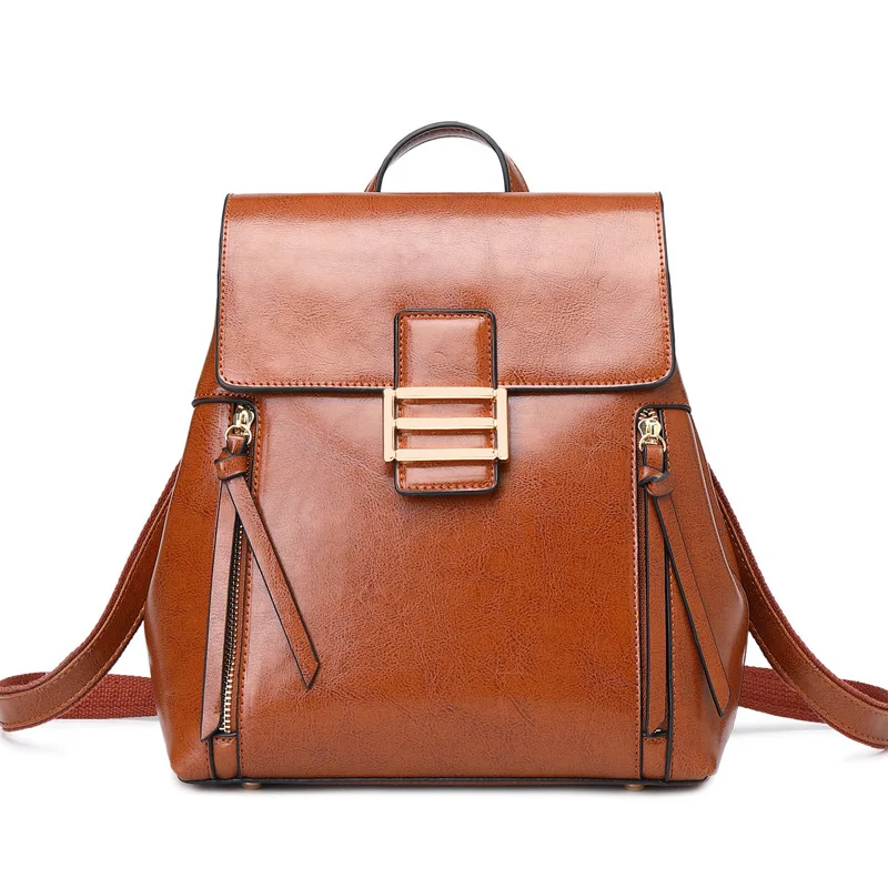 2023 New High capacity Women luxury Bag Genuine Leather Ladies' Bags Fashion Oil Wax Vintage Cowhide Women's Backpack