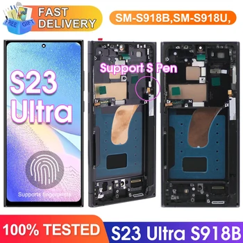Schermo S23 Ultra con impronta digitale per Samsung Galaxy S23 Ultra S918B S918B/DS Display LCD Touch screen digitale con parti del telaio