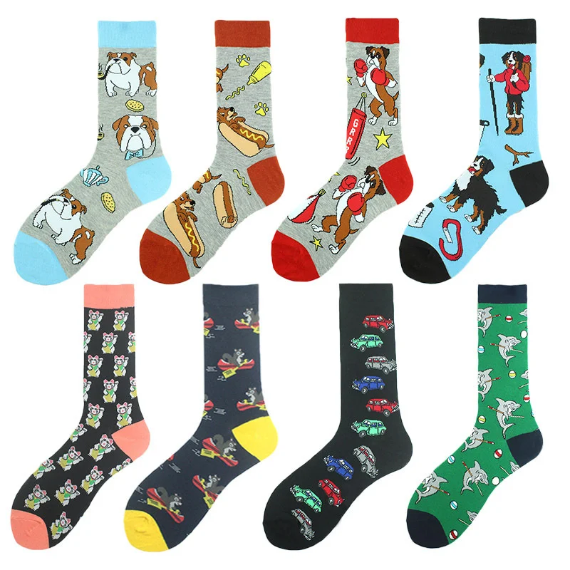 Calzini Da Uomo Harajuku Cartoon Personality Casual Funny Happy Animal Duck Dog Printing Skateboard Regalo Di Natale Nuovo 2022
