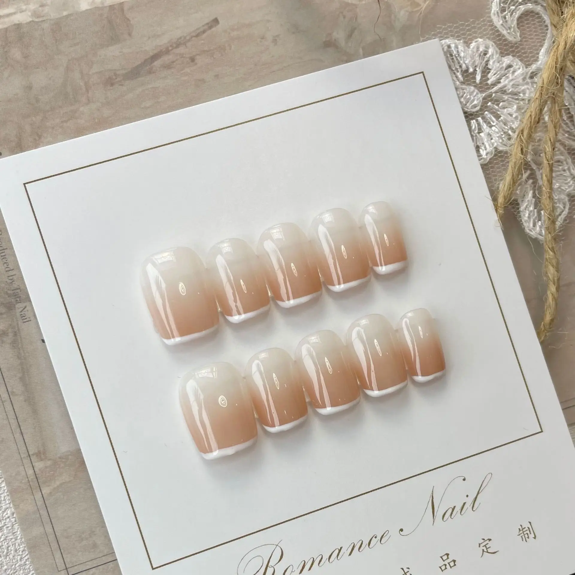 

French Fake Nails Handmade Acrylic Full Cover Artificial False Nails With Design Professional Press On Nails