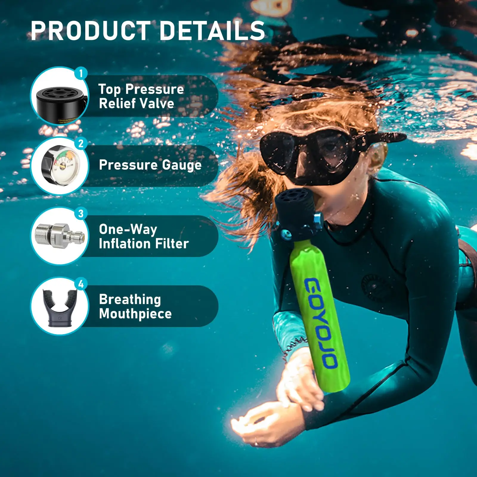 Scuba Cylinder Tank 0.5 Liter Mini Tank Diving Scuba 5-10 Minutes Underwater Breathing Equipment Portable Oxygen Kit