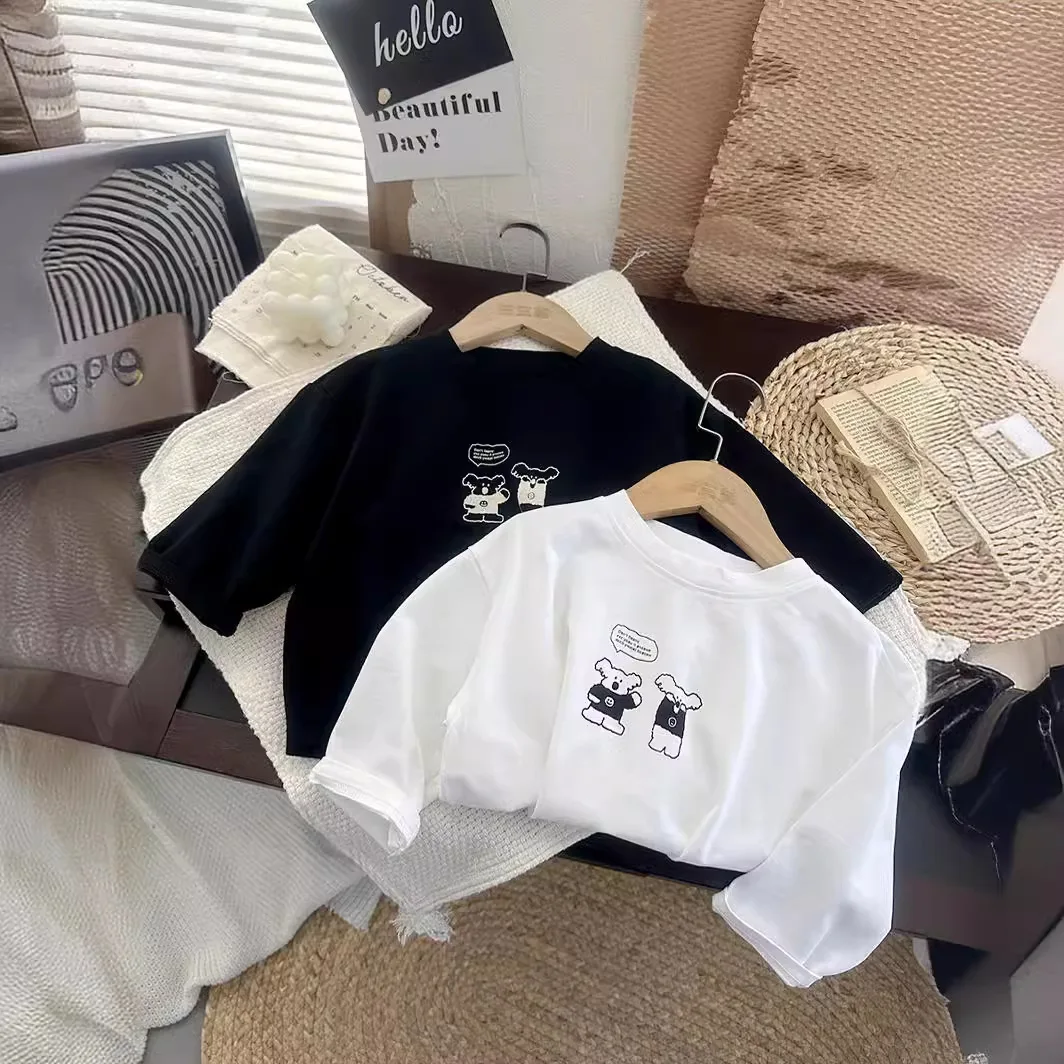Spring Autumn Korean Baby Boys Shirts Letter Loose Versatile Basic Toddler Boys Tops Crew Neck Casual Sports Children Boy Shirts 3