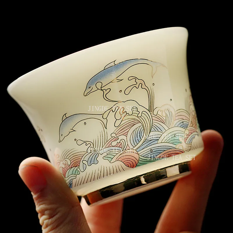 1pcs Yangzhi Jade Kung Fu Tea Cup Household High-end White Porcelain Personal Tea Cup Office Drinking Tea Cup Drinking Utensils