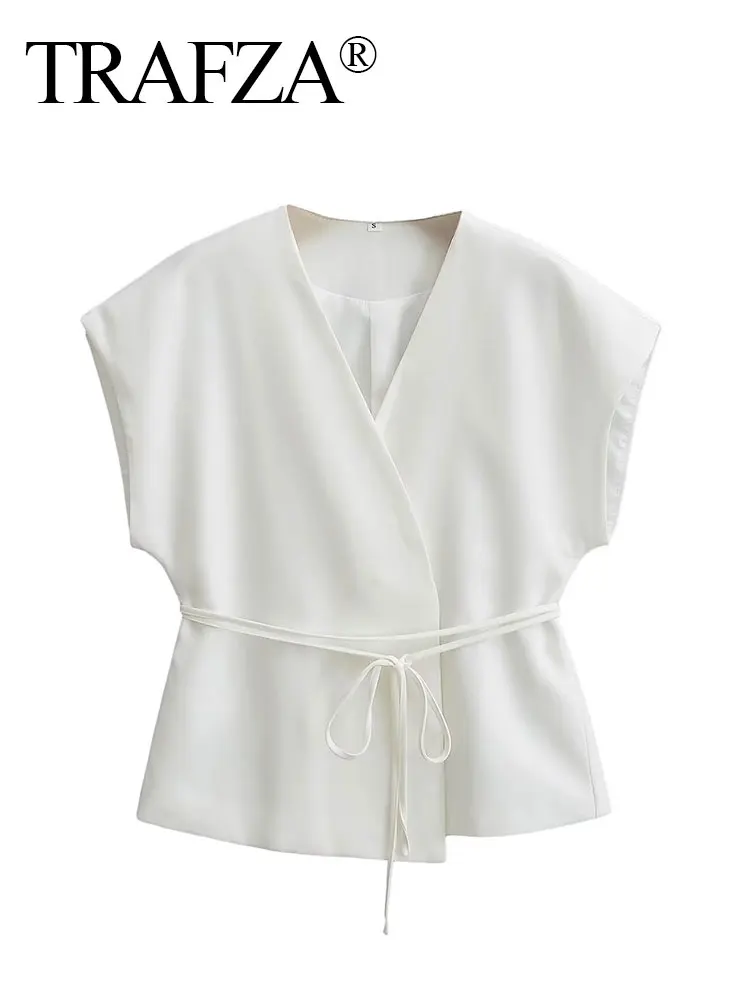 HH Women Elegant Solid Vests V Neck Sleeveless Lace Up Shirt Coat Casual Summer Female Fashion Y2k Top Vests