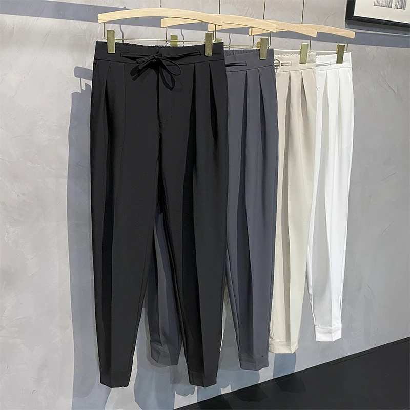 Magic Tape Men's Casual Pants Nine Points Loose Fit Straight Leg Polyester Fiber Harlan Sle Casual West Pants