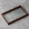 Begonia embossed glass walnut rectangular tea tray storage ornament, tea cup, fruit snack wood decorative tray large 6