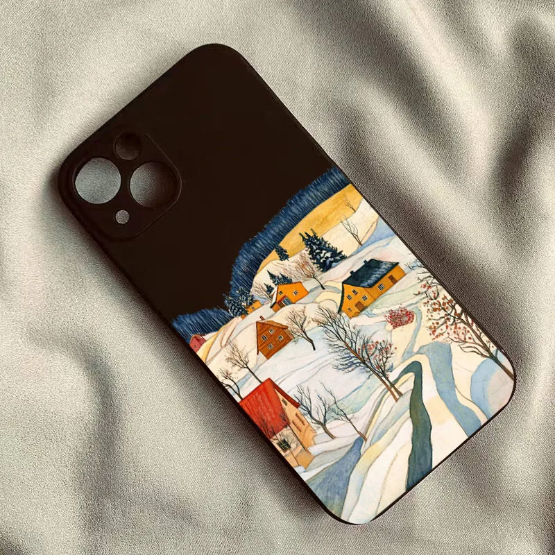 Artisan Winter Snow Village Phone Case - Hand Painted Clear Soft Cover