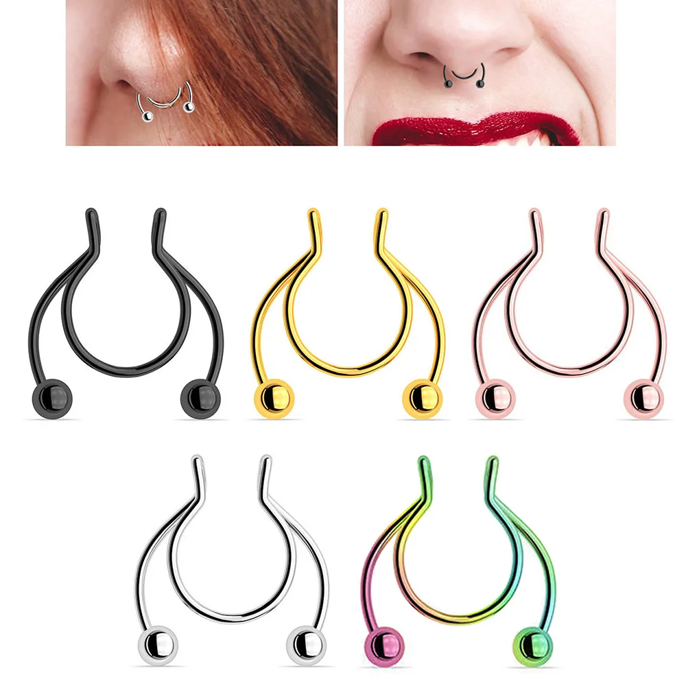 

1Pcs Creative Punk Fake Nose Ring Studs U-Shaped Non-Piercing Clip Fake Hole Stainless Steel Body Jewelry Waterproof