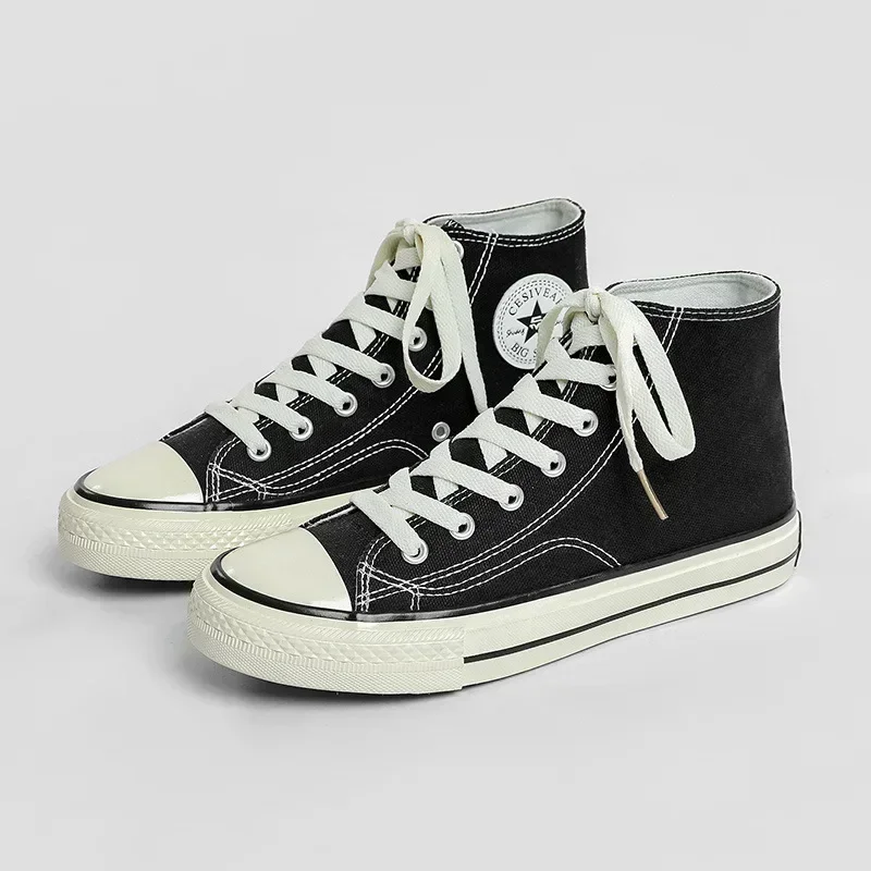 Women Canvas Sneakers Casual Flat High-cut White Shoes Unisex Skateboard Shoes Vulcanized Couple Shoes Zapatillas Mujer