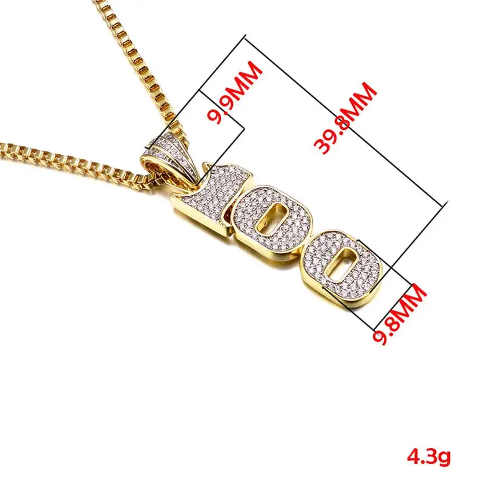VANAXIN CZ 100 Pendant Necklace for Men Punk Hiphop Jewelry Unisex Necklace Fashion Women Accessories Gift