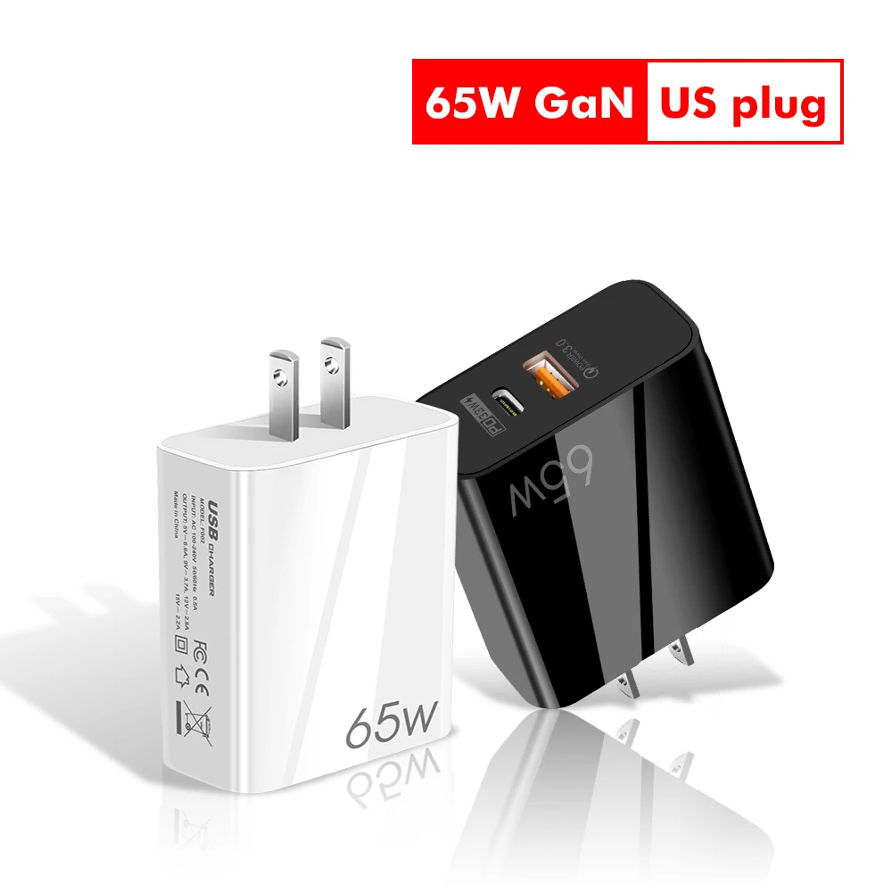 65W Fast Charging USB Type C Charger QC3.0 2 Port  For iPhone 14 13 Pro Huawei Xiaomi Samsung EU/US Plug Wall Charger Adapter