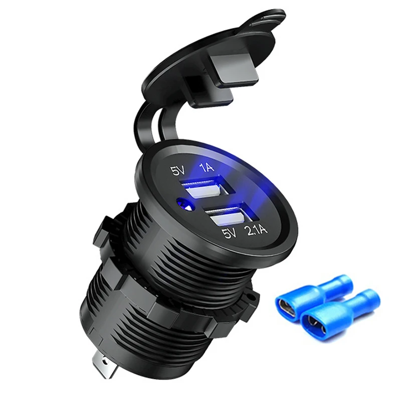 12V Dual USB Port Car Charger Socket Plug Cigarette Lighter Outlet For Auto Boat Waterproof Mobile Phone Charging Adapter