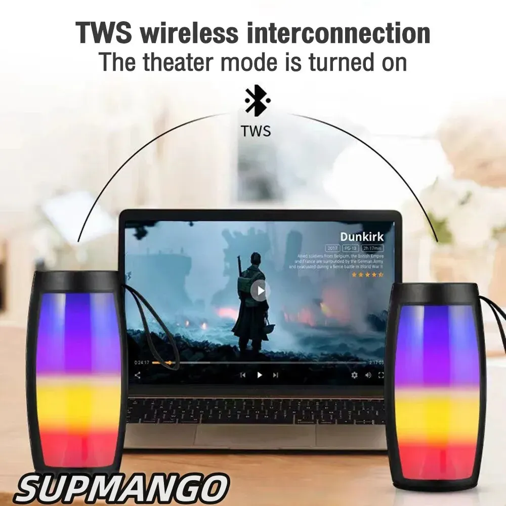 Bluetooth Speaker S12 Wireless Powerful Portable Sound Box Subwoofer Car Audio Bass MP3 Player Sound System LED Lights