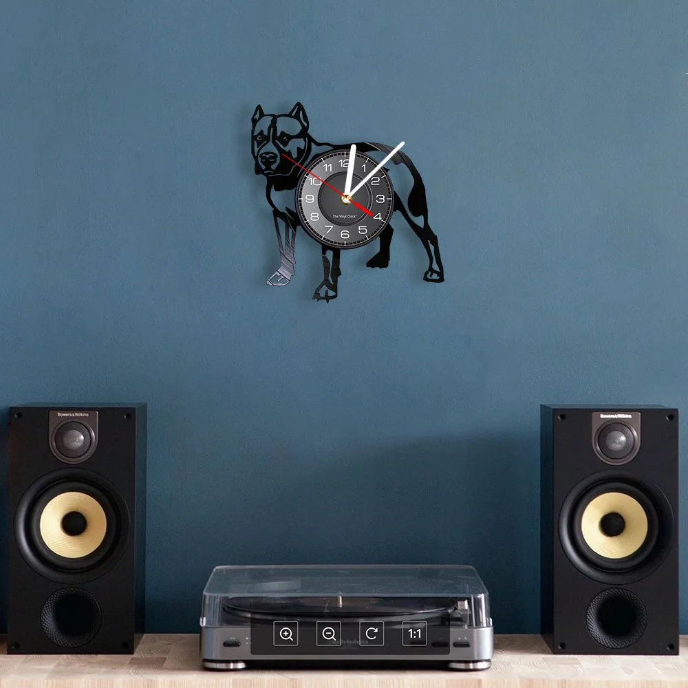 Pitbull Home Wall Decor Decorative Wall Clock Dog Breed Gifts Pitbull Mom Vinyl Record Wall Clock American Bully Mom Retro Clock 4