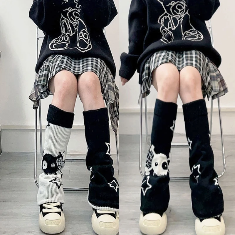 

Y2k Knitted Long Socks Gothic Leg Warmers Socks Punk Girls Patterned Streetwear Leg Cover Knee High Socks