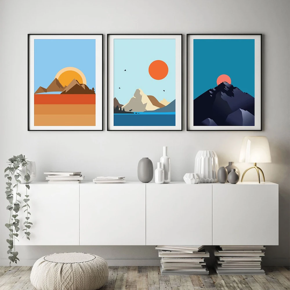 

3 Pcs Landscape Modern Poster Nordic Mountain Prints Minimalist Sunrise Abstract Canvas Wall Art Living Room Home Decor Painting