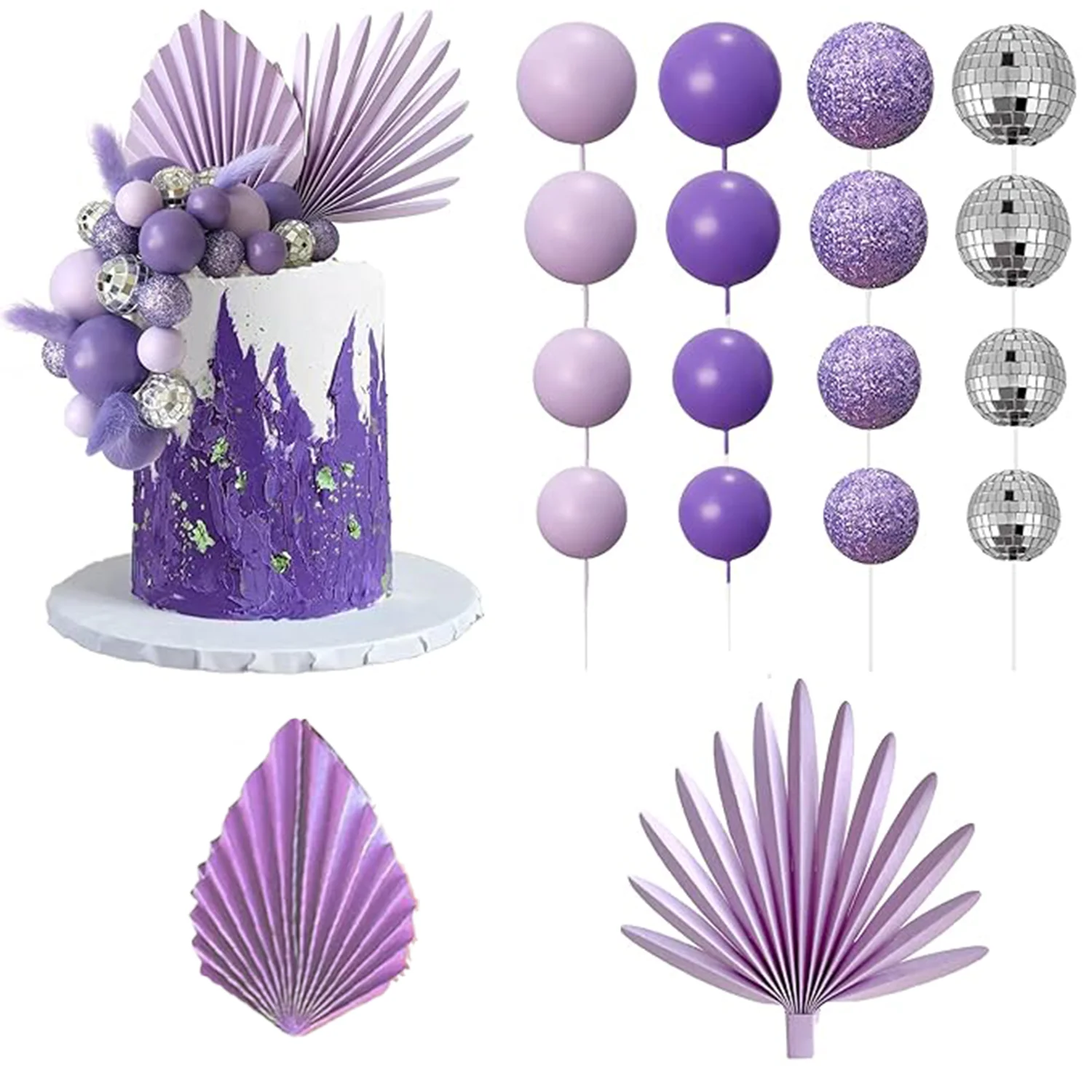 33 Stück Kugeln, Kuchendeckel, Palmblätter, Kuchendekorationen für Geburtstag, Hochzeit, Babyparty, Partyzubehör, Muttertag – Detail 8