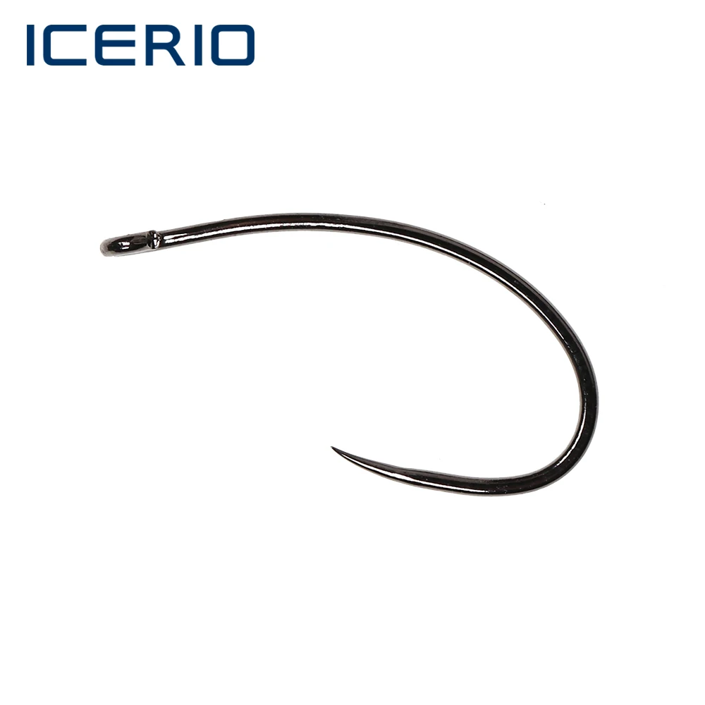 

ICERIO 100PCS Black Nickel Straight Eye Forged Curved Nymph Shrimp Scud Caddis Pupa Fly Tying Hook Barbless Fishing Hooks