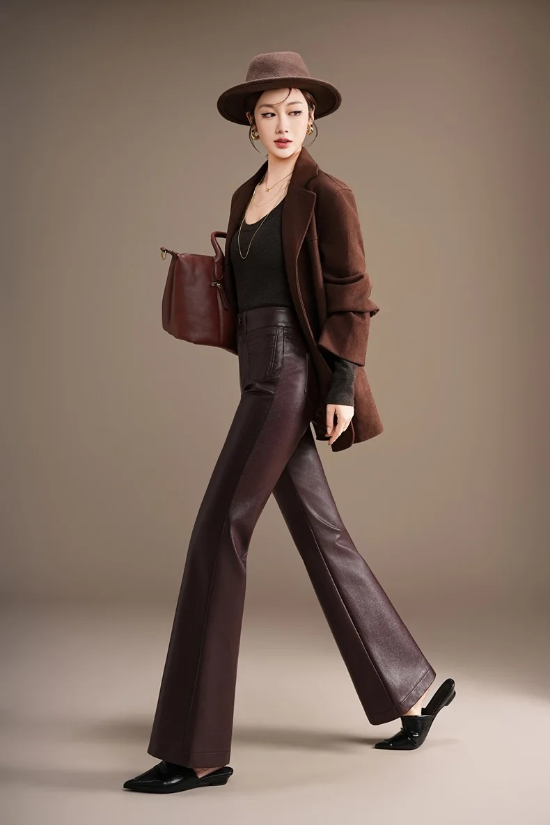 ZUZK Fashion Slimming Pu Leather Flare Pants New Women High Waist Flare Pants PU Leather Trousers Large Size Fashion Warm Pants 81 Sf6c591d18b134d10949f72a0a4cb4a85z