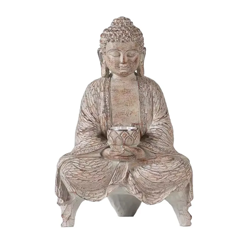 Outdoor Solar Buddha Statue Lamp Decoration, Courtyard Garden, New Chinese Buddha Zen Living Room Office Porch Decoration, Res