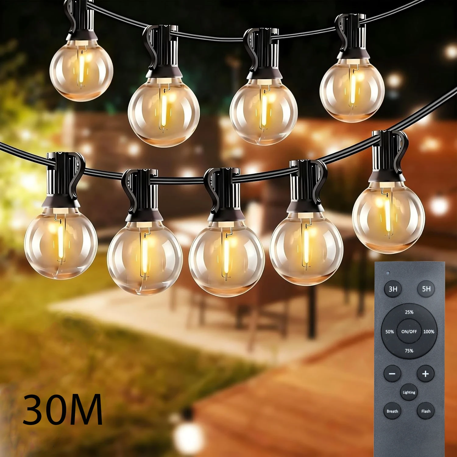 Festoon G40 LED-Lichterkette mit Fernbedienung, Globus-Lichterkette für den Außenbereich, für Weihnachten, Party, Garten, Geburtstag, Girlande, Straße, Terrasse, Dekor, Lampen
