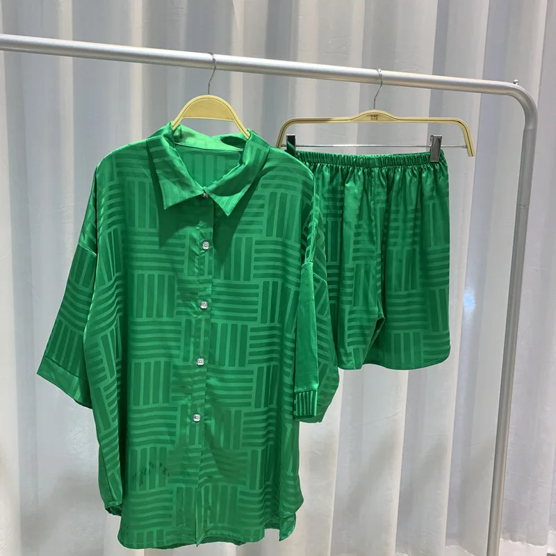 women's summer fashion pajamas short sleeve shorts homewear suit  silk pajamas for women  bộ đồ ngủ mùa hè nữ