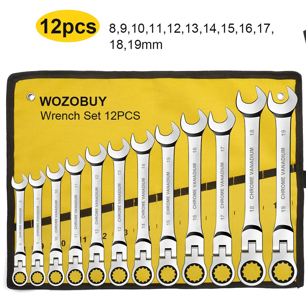 Shall Set Di Chiavi A Cricchetto Da 9 Pezzi Da 8-19 Mm (8, 10, 11, 12, 13, 14, 15, 17, 19 Mm), Chiavi Combinate A 72 Denti, Acciaio Al Cromo Vanadio Con Finitura Antiruggine E Custodia Per - 11