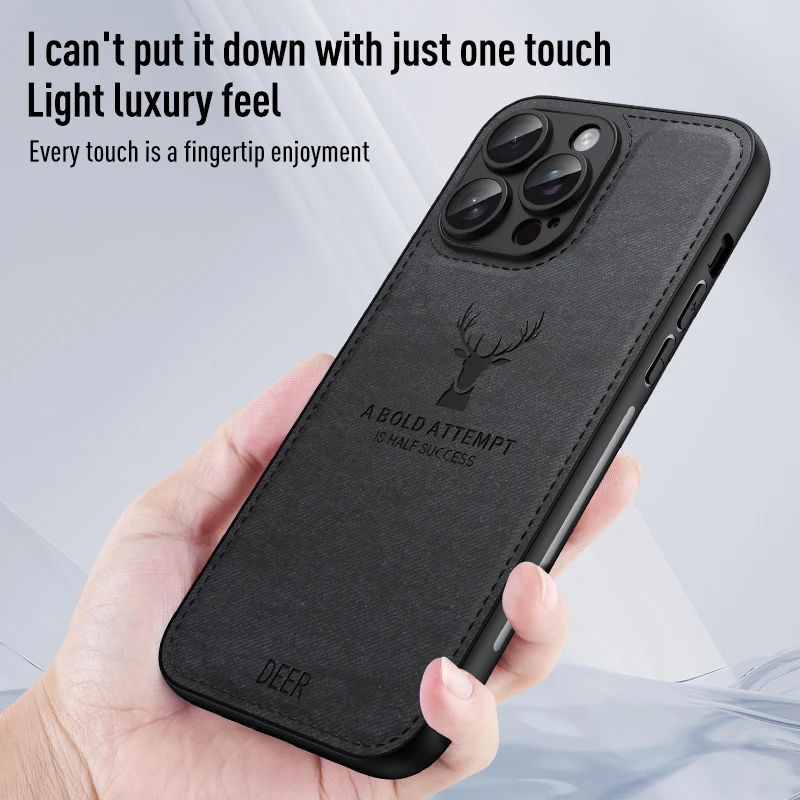 Elegant Deer Head Pattern Cloth Leather Case - Shockproof Soft Back Shell Cover