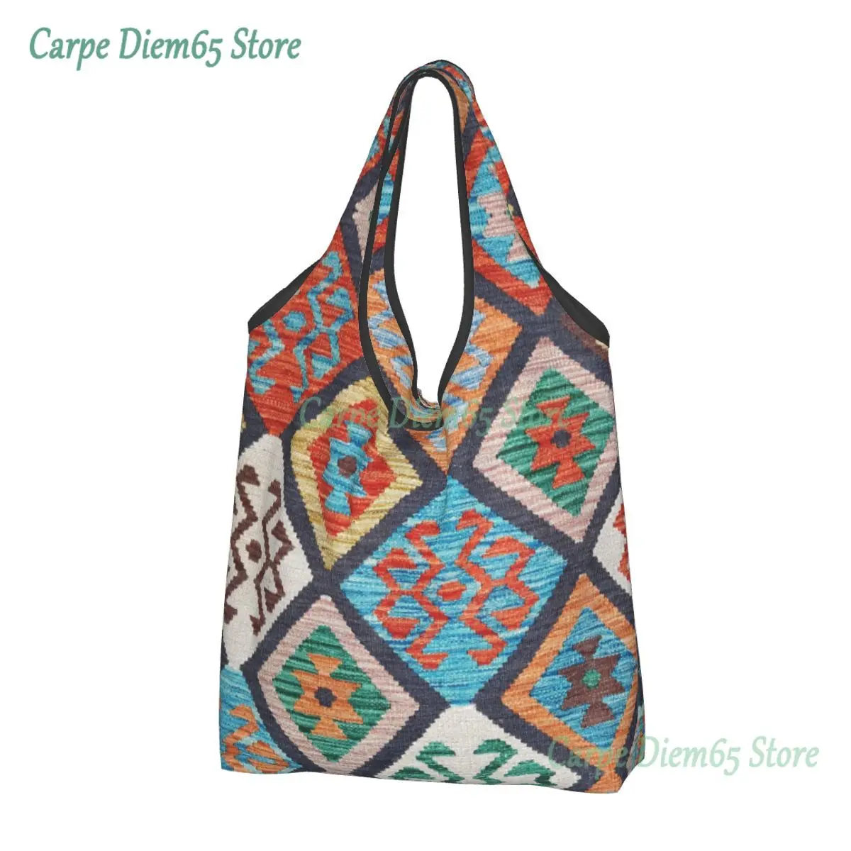 

Cute Vintage Turkish Kilim Shopping Tote Bags Portable Vintage Persian Tribal Bohemian Ethnic Art Groceries Shoulder Shopper Bag
