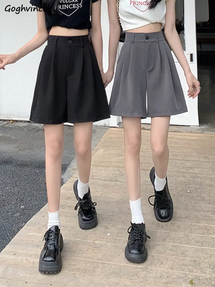 

Baggy Preppy Style Shorts Women Simple Wide Leg Ulzzang Young Schoolgirls Casual All-match Chic Streetwear Ins BF Summer Fashion