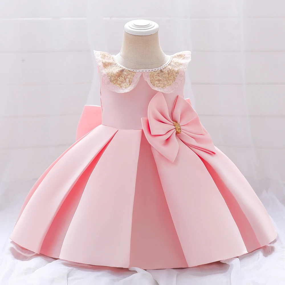 Toddler Wedding Satin Princess Baby Girl Dress Bow 1 Year Birthday Evening Party Newborn Christening Dress for Girl Clothe girls dress,princess costume,kids clothes