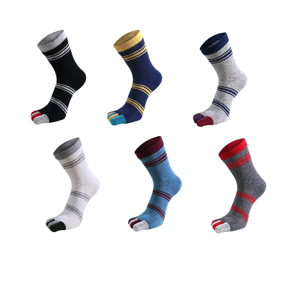 6 Pairs/lot Five Finger Socks For Man Combed Cotton Striped Toe Socks