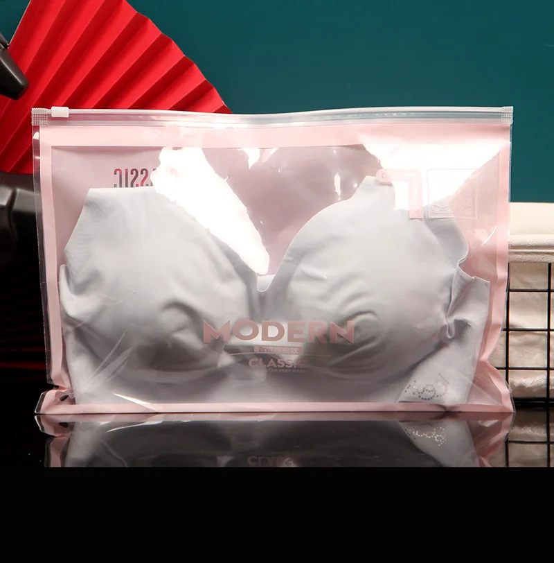 

50Pcs/Lot English Bra Packing Bags Strapless Beautiful Zipper Underwear Transparent Matte Horizontal Clear Clothes Storage Pouch