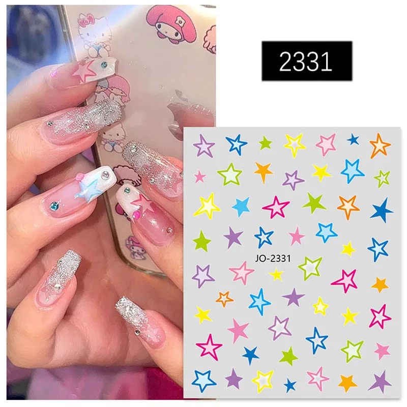 

New Macaron Pentagram Love Nail Sticker Spring and Summer Fresh With Back Gel Nail Decals Sweet Care Decorative Sticker for Girl
