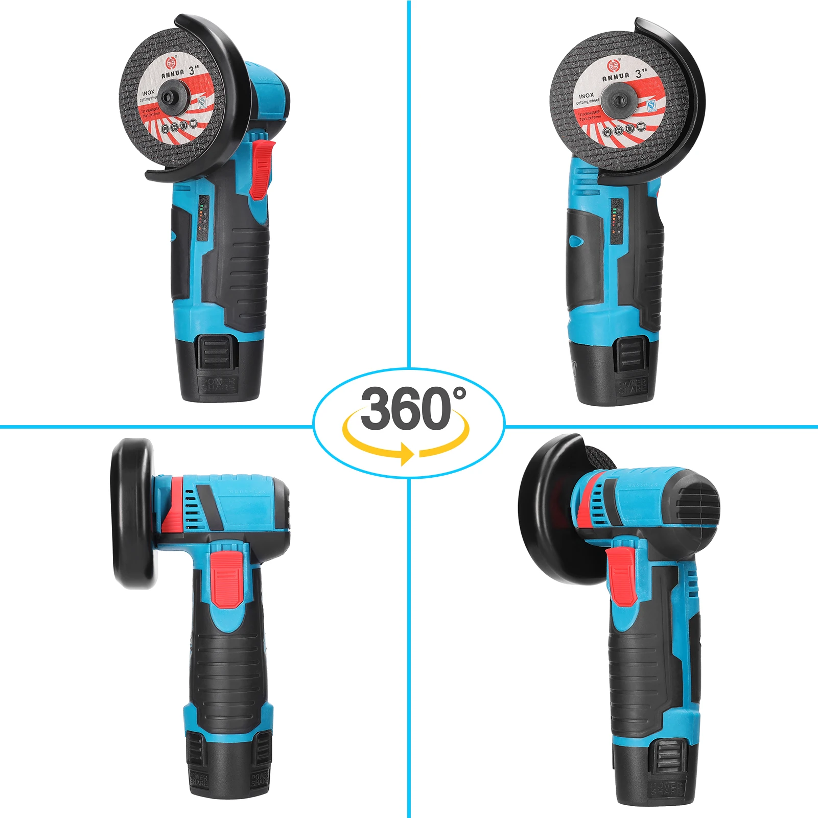 Brushless Angle Grinder Battery Powered 19500Rpm Cordless Home Polishing Machine Diamond Cutting Grinder Electric Power Tools 2