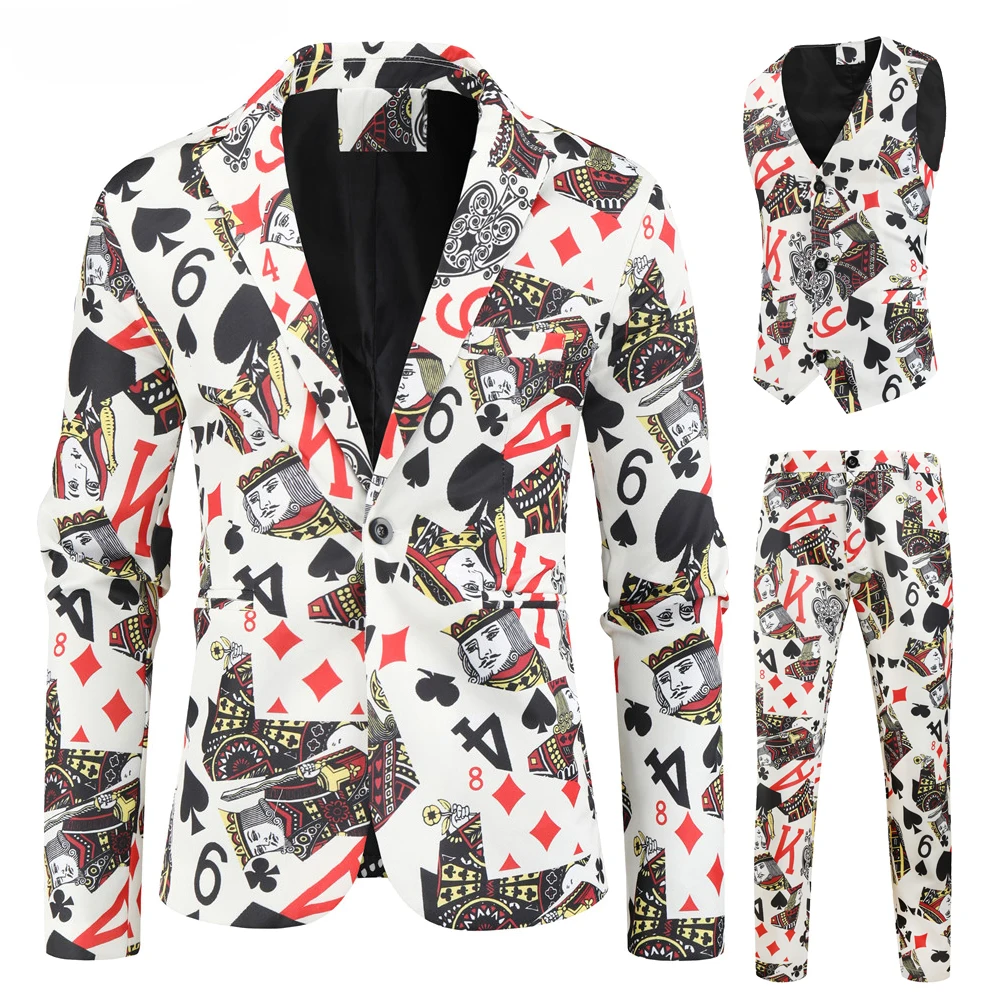 thumbnail image 1 of Traje navideño de 3 piezas para hombre, conjunto de chaqueta de un solo botón con estampado 3D y pantalones de chaleco, ropa informal de moda para hombre para Navidad, 1 of 5