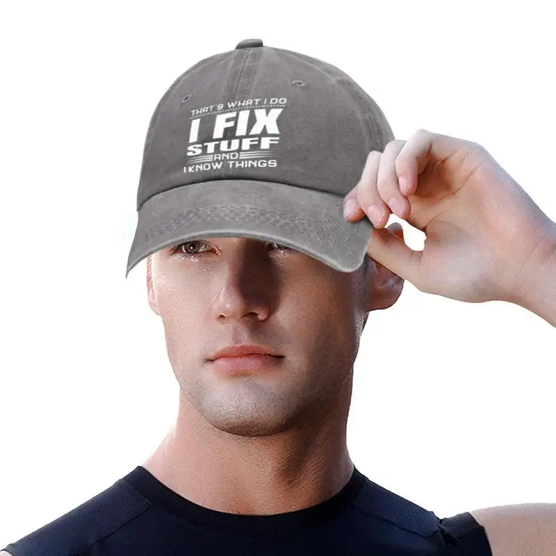 

Washed Baseball Casual Washed Dad Hat I Fix Stuff And I Know Things Breathable Adult One-Size Sports S For Men Women Soft Cotton