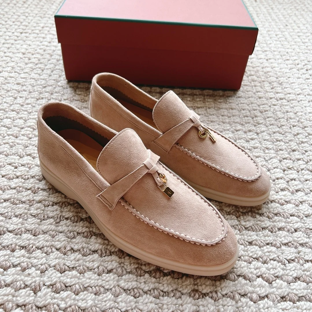 Genuine leather loafers for women's shoes one foot shallow mouth flat sole single shoe soft sole lazy bean shoes for men's shoes